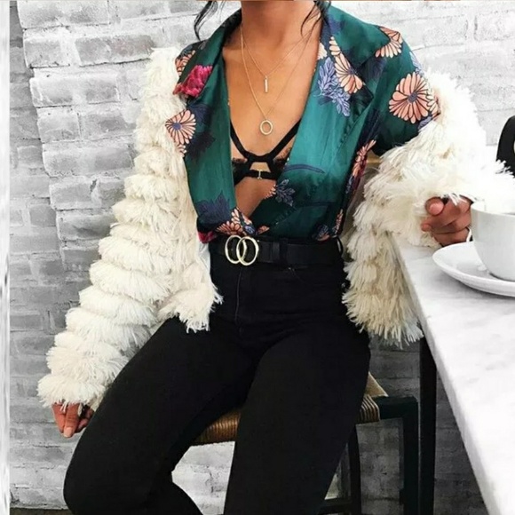 💲Floral Silky Satin Front Wrap Bodysuit - Picture 2 of 7